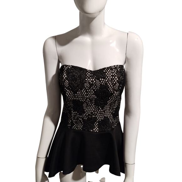 Y2K Windsor Women's size L Fish Net Sequin Floral Hi-Low Whimsigoth Peplum Top - Picture 3 of 12